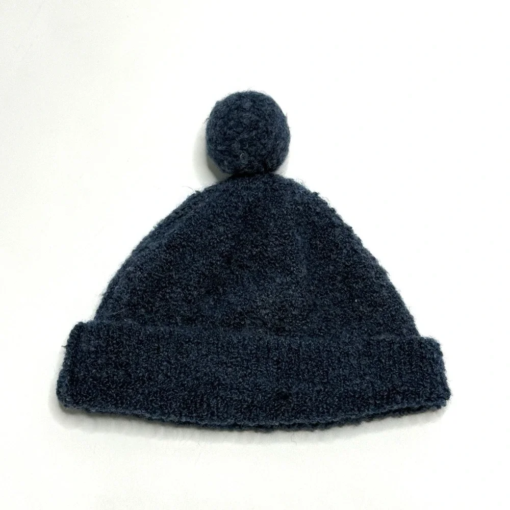 Everlane Bouclé Teddy Beanie Dark Blue Boucle Pom Pom YOUTH Size Winter Wool